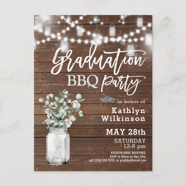 Eucalyptus Mason Jar Graduation Party Invitation (Devant)