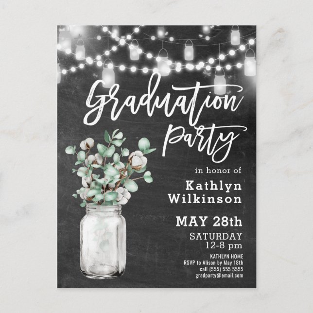Eucalyptus Mason Jar Photo Graduation Invitation (Devant)