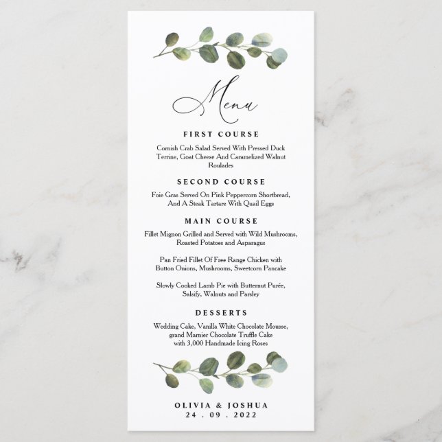 Eucalyptus Menu Mariage, Mariage vert (Devant)