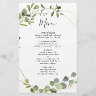 Eucalyptus moderne Aquarelle Mariage Dîner Menu