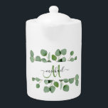 Eucalyptus moderne Feuilles Monogramme Nom Tea Par<br><div class="desc">Teapot de Tea Party Feuille moderne Eucalyptus</div>