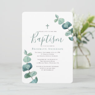 Eucalyptus Moderne Vert Baptême Invitation