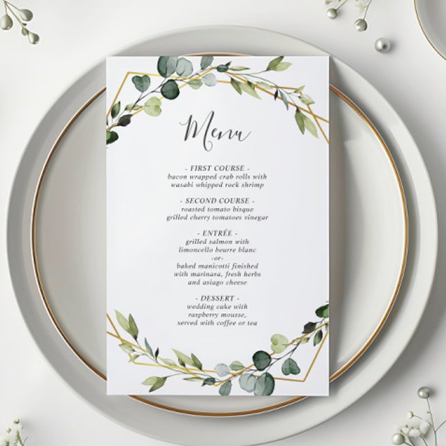 Eucalyptus moderne Wreath Mariage Boho Dîner Menu (Créateur téléchargé)