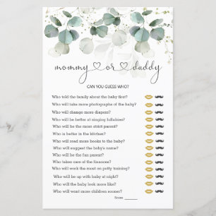 Eucalyptus Mommy ou papa Baby shower Jeu