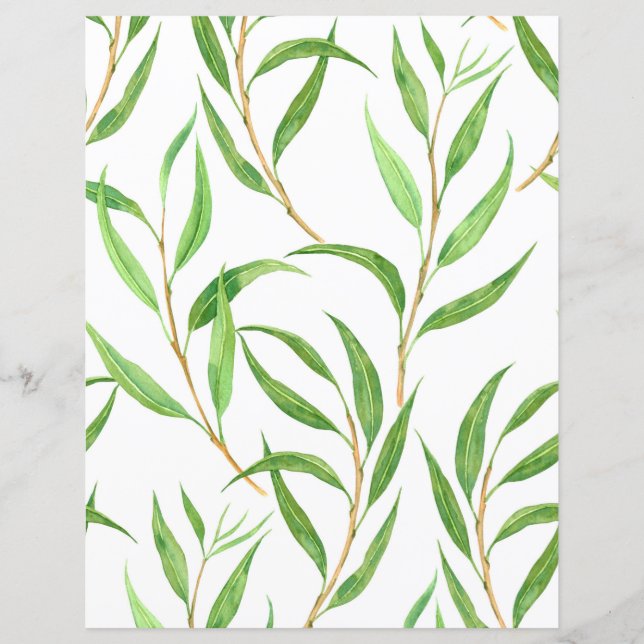 Eucalyptus motif aquarelle sur blanc (Devant)