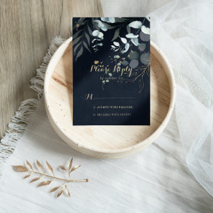 Eucalyptus Or Floral Calligraphie Bleu RSVP