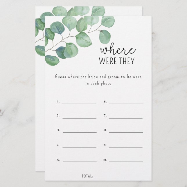 Eucalyptus - Où étaient-ils le jeu de douche nupti (Devant / Derrière)