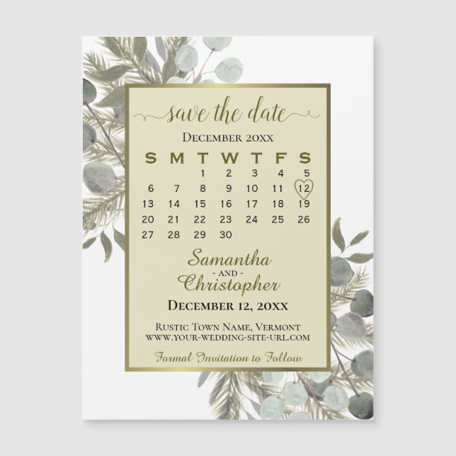 Eucalyptus Pine Enregistrer la date Calendrier Gol (Devant)