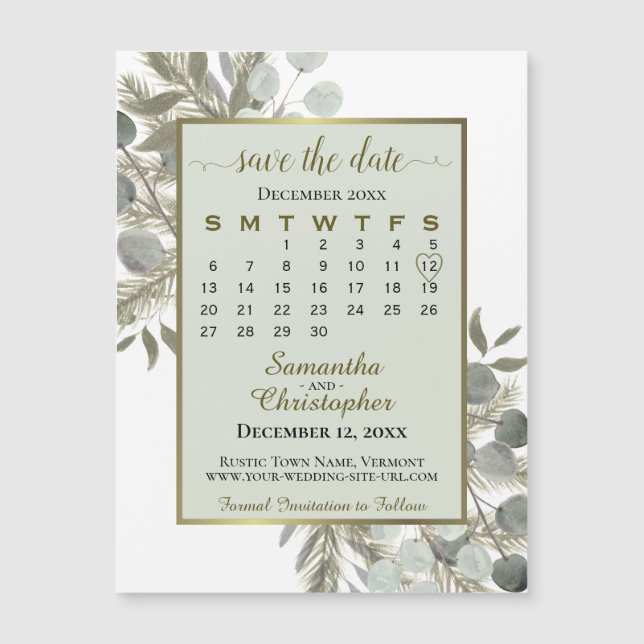 Eucalyptus Pine Enregistrer la date Calendrier Sag (Devant)
