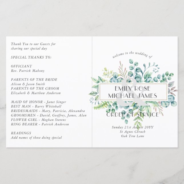 Eucalyptus Programme de mariage Feuilles verts (Devant)