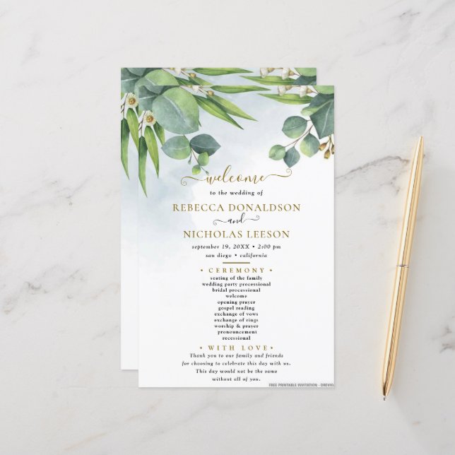 Eucalyptus programme de mariage minimal (Devant/Arrière en situation)