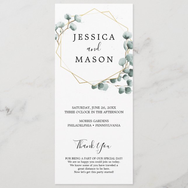 Eucalyptus Programme de mariage vert (Devant)