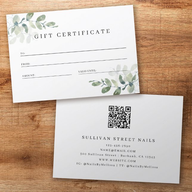 Eucalyptus QR Code Certificat cadeau d'entreprise (Créateur téléchargé)