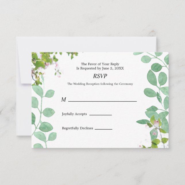 Eucalyptus romantique Mariage d'été Carte RSVP (Devant)