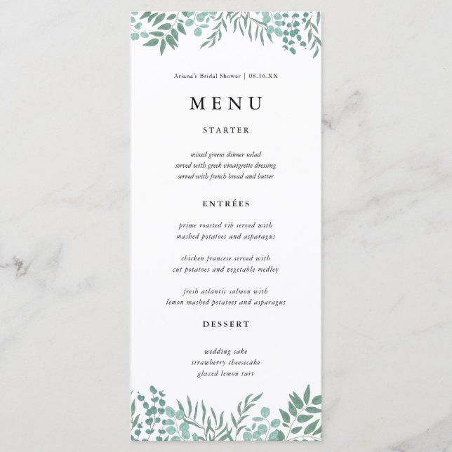 Eucalyptus Rustic Greenery Carte Mariage Menu (Devant)