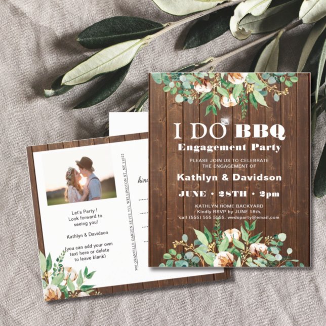 Eucalyptus Rustic Photo Engagement BBQ Invitation (Créateur téléchargé)