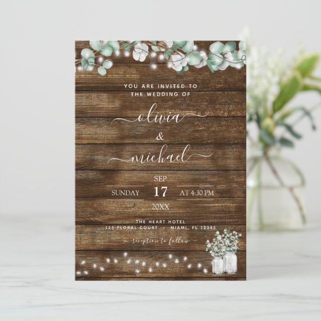 Eucalyptus Rustic Wedding Invitations (Debout devant)