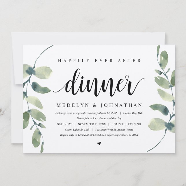 Eucalyptus Rustique, Invitation à Dîner de Mariage (Devant)