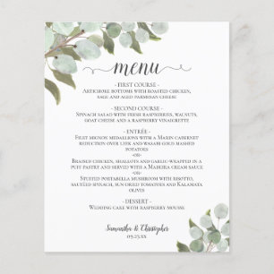 Eucalyptus rustique & Mariage Budget Vert Menu