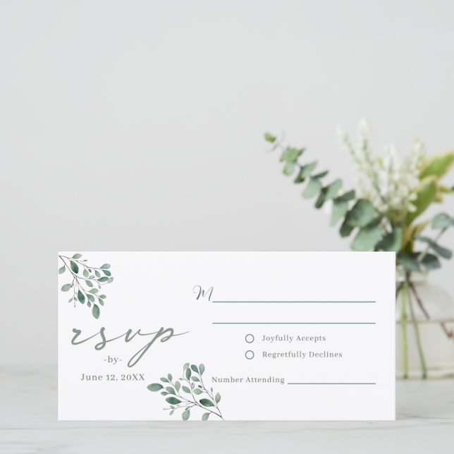 Eucalyptus Sage Aquarelle mariage RSVP Carte posta (Debout devant)