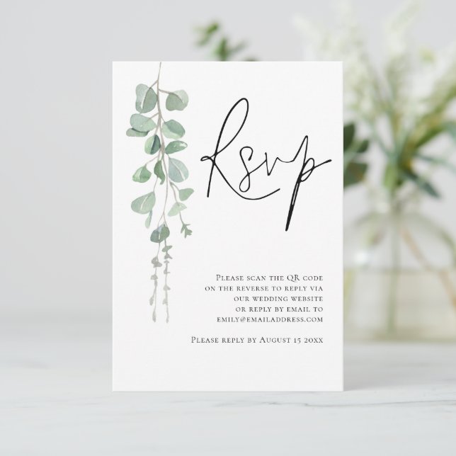 Eucalyptus Script QR Code Mariage RSVP (Debout devant)