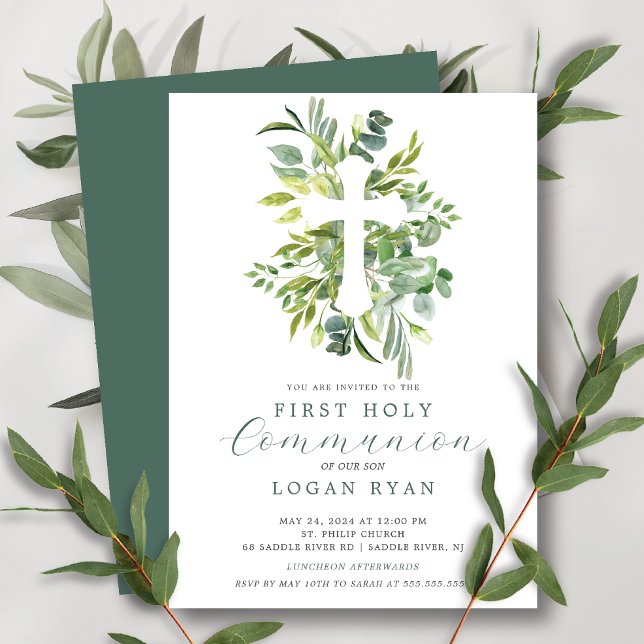 Eucalyptus Sérénité Première Communion Invitation (Créateur téléchargé)