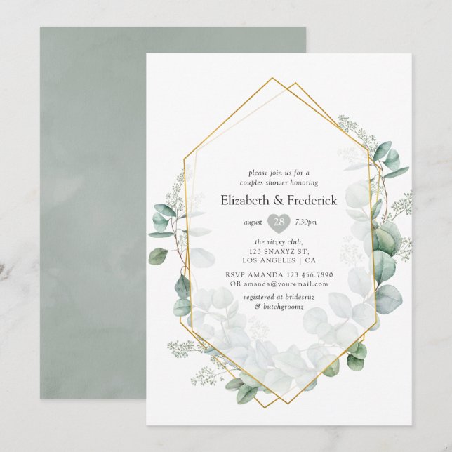 Eucalyptus Silver Sage Géométrique Invitation de d (Devant / Derrière)