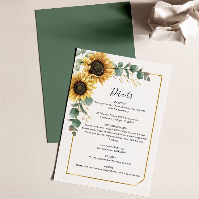 Eucalyptus Sunflower - fiche Mariage (Sunflower Eucalyptus Floral Wedding Details Card)