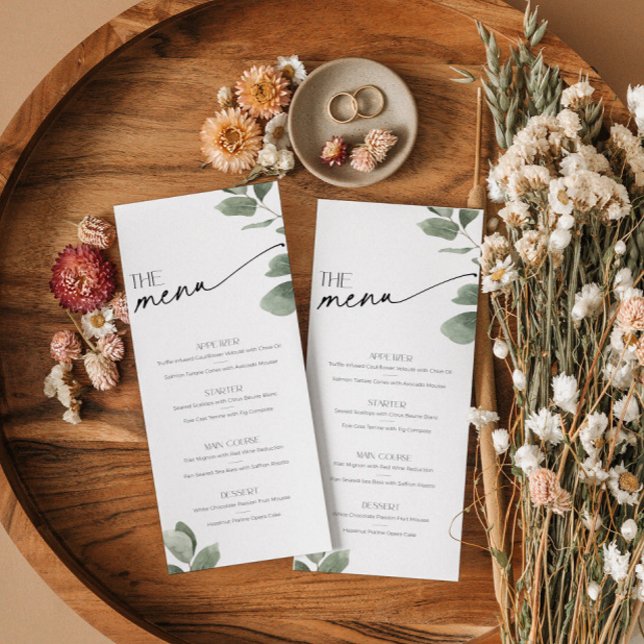 Eucalyptus verdoyant Nourriture et boissons Sage G (Sage green Eucalyptus Greenery food and drinks menu)