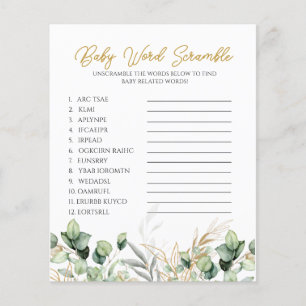 Eucalyptus Verdure Baby shower Word Scramble Jeu