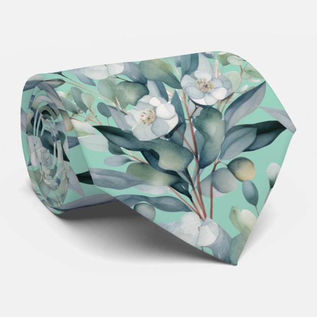 Eucalyptus Verdure Classic Formal Cravate Floral (Roulé)