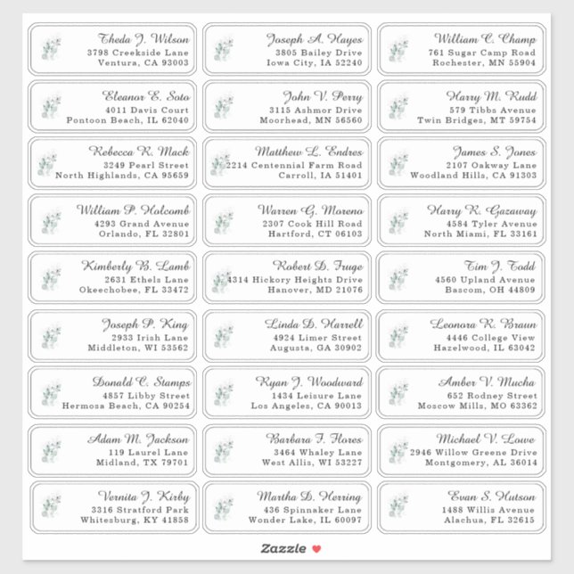 Eucalyptus Verdure Mariage Étiquettes de adresse i (Feuille)