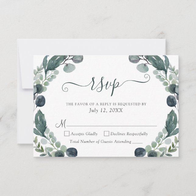 Eucalyptus Verdure Script de mariage RSVP (Devant)