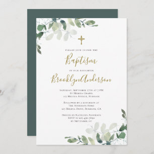 Eucalyptus Vert Baptême Invitation