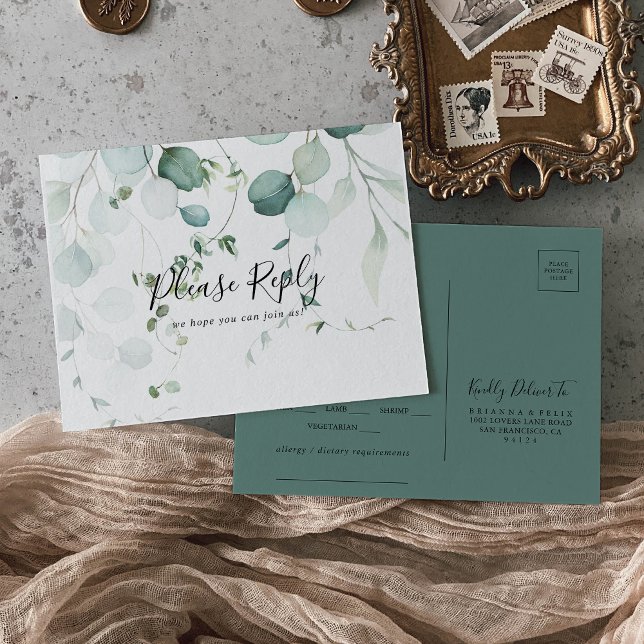 Eucalyptus Vert Été Menu Choix Carte Postale RSVP (Créateur téléchargé)
