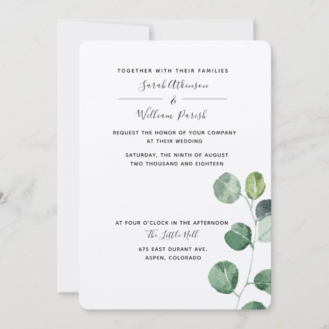 Eucalyptus vert Faire-part de mariage (Devant)