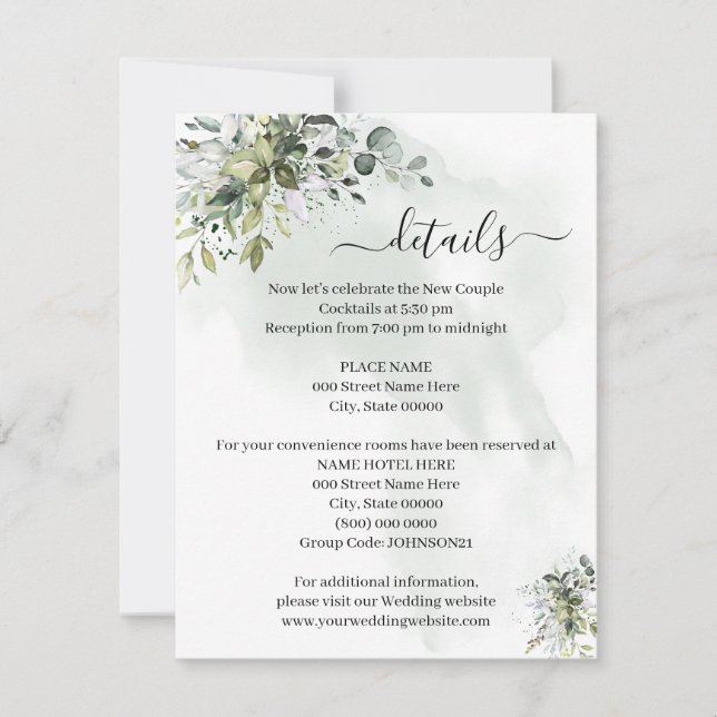 Eucalyptus Vert Mariage Succulent Carte d'insertio (Devant)