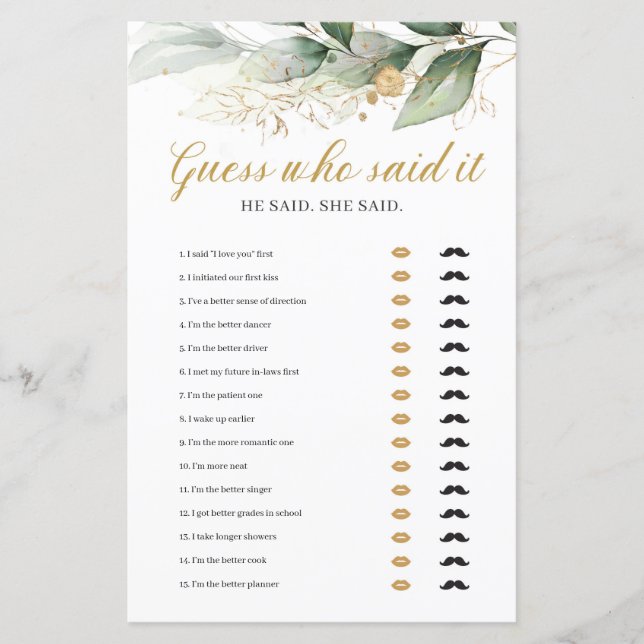 Eucalyptus vert or devine qui a dit le jeu (Devant)