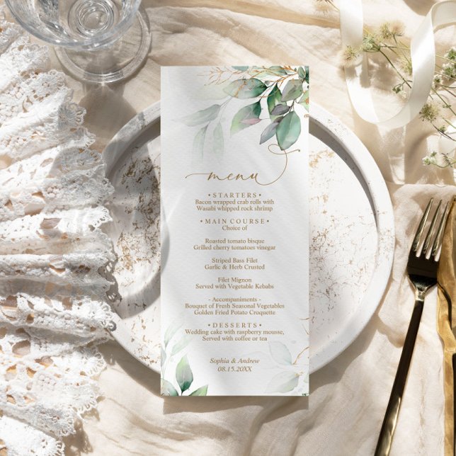 Eucalyptus vert & or Mariage Floral Menu (Créateur téléchargé)