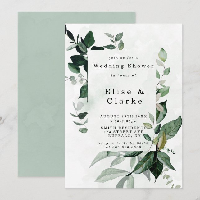 Eucalyptus vert Wedding showers Invitations (Devant / Derrière)