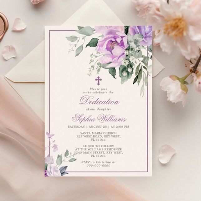 Eucalyptus Violet Fleurs Dédication Invitation (Créateur téléchargé)
