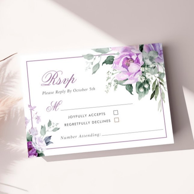 Eucalyptus Violet Fleurs Mariage Carte RSVP (Créateur téléchargé)