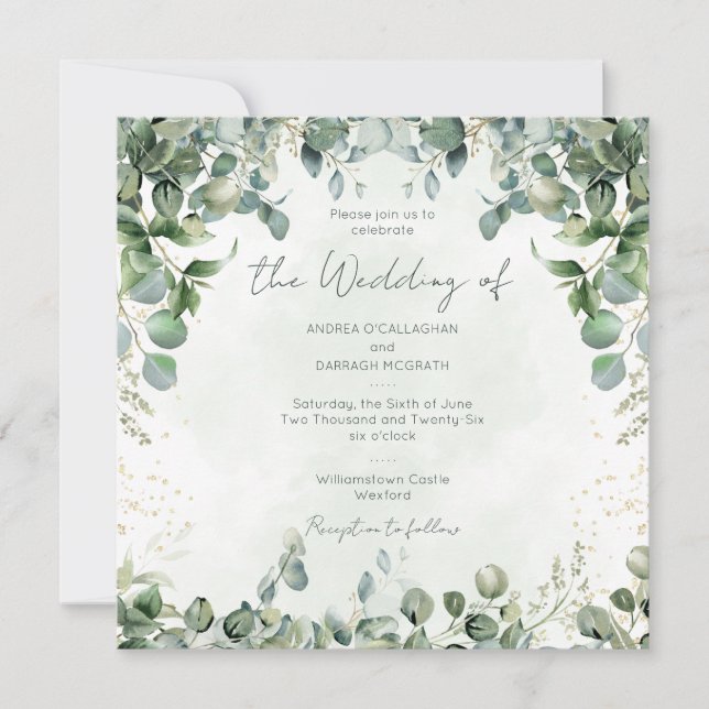 Eucalyptus Wedding Invitation Square 1001  (Devant)