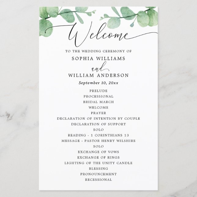 Eucalyptus Wedding Program | Outdoor Botanical  (Devant)