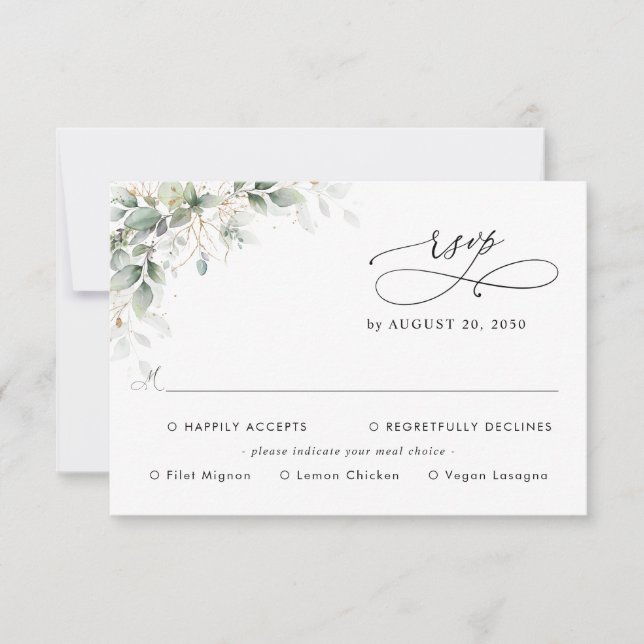 Eucalyptus Wedding With Meal Choice RSVP Card (Devant)