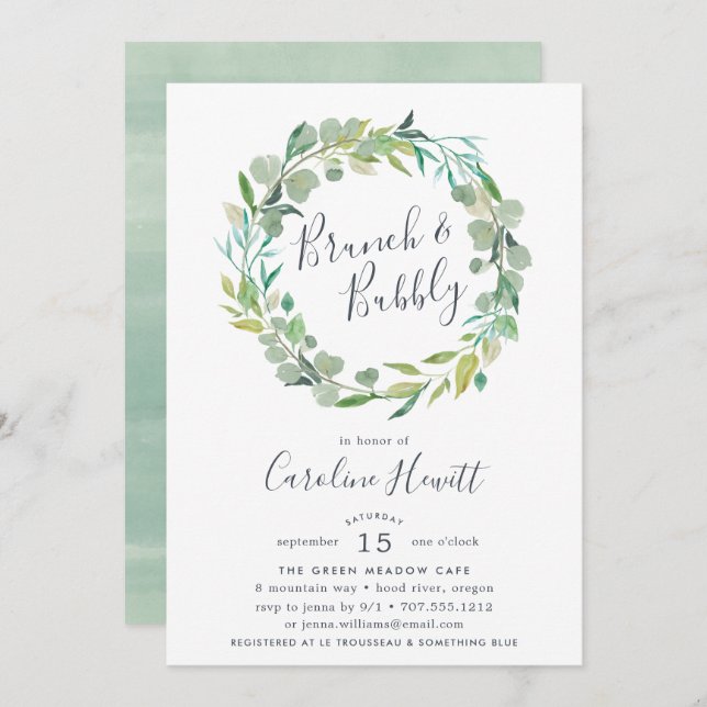 Eucalyptus Wreath Brunch & Bubbly Invitation (Devant / Derrière)