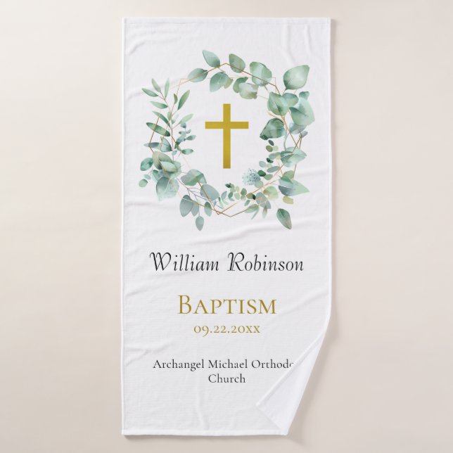 Eucalyptus Wreath Orthodoxe Baptême chrétien Cadea (Serviette de bain)