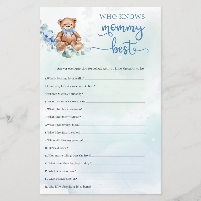 Eucalyptus Wreath Teddy Bear Boy Baby shower jeu (Devant)