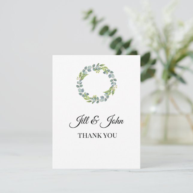 Eucalyptus Wreath Wedding Thank You Card (Debout devant)