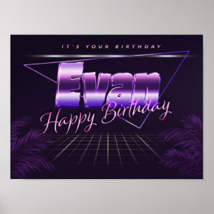 Evan Nom Vorname lila retro Poster Geburtstag